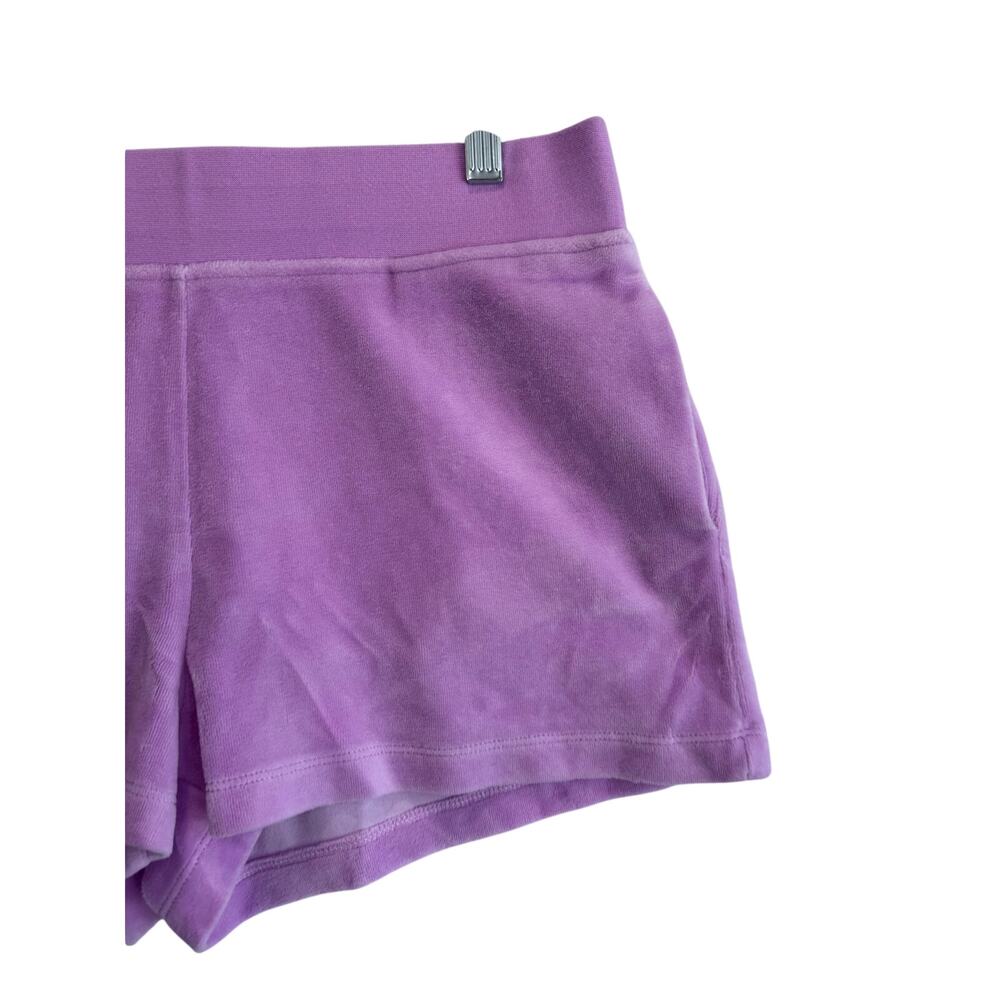 Juicy Couture Pink Velour Shorts Size M Rhinestone Logo Y2K Low Rise Lounge Wear - Picture 4 of 8
